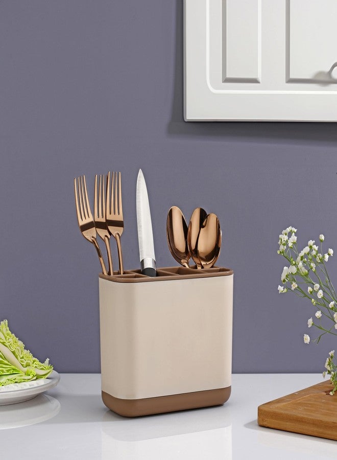 LEAWALL Plastic 6-Compartment Cutlery Holder,Toothbrush & Desk Organizer With Detachable Compartments Multi-Functional Makeup Brush Holder For Home,Office,Kitchen Accessories Items For Home (Ivory) - Image 5